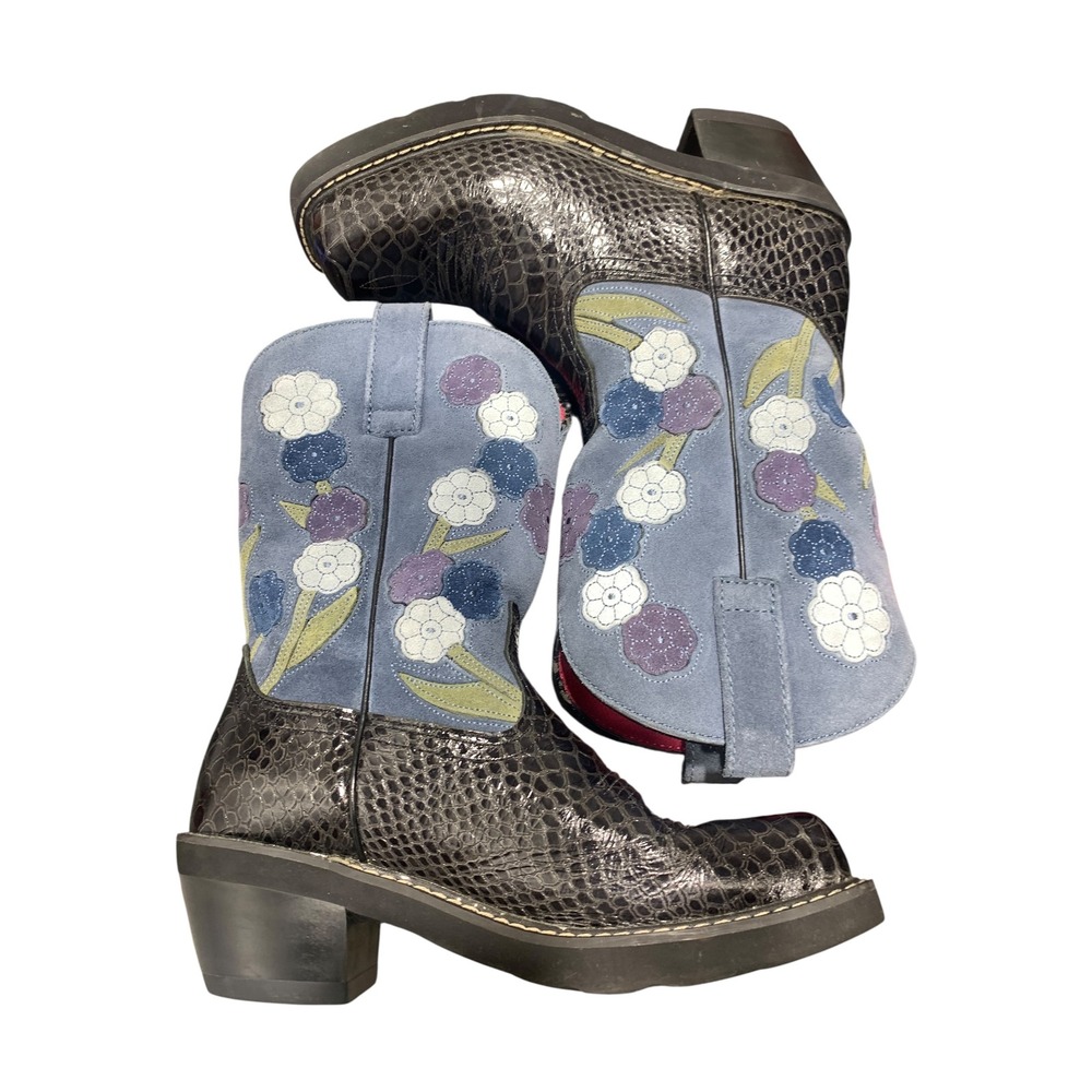 Ariat "Doll Baby" Floral Patchwork Cowboy Boots Snake Western blue Black size 7B
